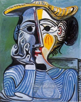  Cubismo Arte - Femme au chapeau jaune Jacqueline 1961 Cubismo